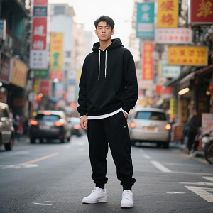 黑色連帽衛(wèi)衣工服定制套裝男 - 副本 黑色連帽衛(wèi)衣工服定制套裝男 - 副本